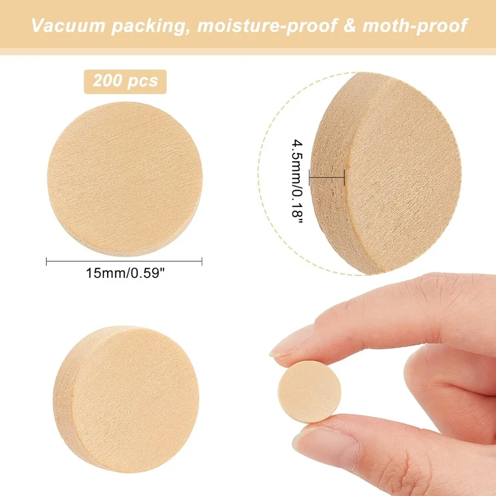 200Pcs 0.6 Inch Natural Beech Wood Slices Unfinished Round Wooden Discs Small Wooden Circles Wooden Tag Unfinished Round Wood