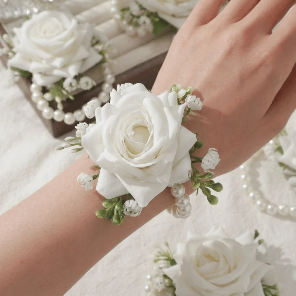 

6PCS/SET Artificial Rose Flower Wrist Flower Silk Flower Exquisite Bridesmaid Corsage Beautiful Bridesmaids Bracelet
