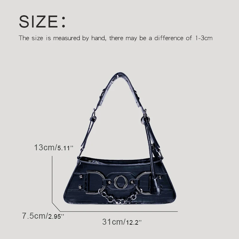 Moto & Biker Bags For Women Luxury Designer Handbag Purse 2024 New In PU Crocodile Pattern Rivet Letter Chain Y2K Small Shoulder