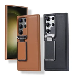 For Samsung Galaxy S25 S23 Ultra S24 Ultra Back Stand Holder Case Business Leather Cover Camera Lens Flip Cover Kickstand Case