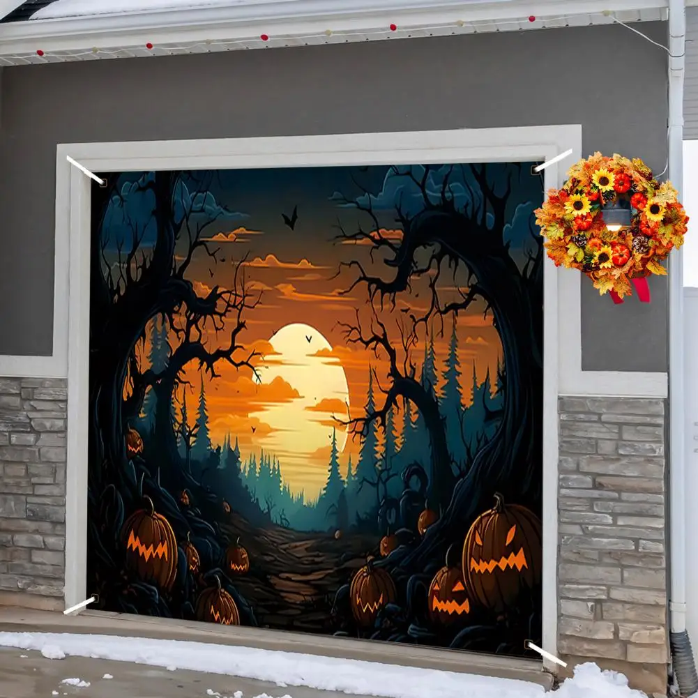 

Garage Buddy Halloween Decoration Vibrant Colors Halloween Banner Spooky Halloween Garage Door Cover with for Haunted for Trick