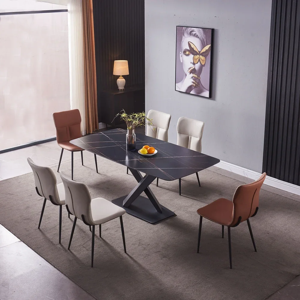 Velvet Grey Brown Dining Chair Leather Modern Simple Design Restaurant Dining Room