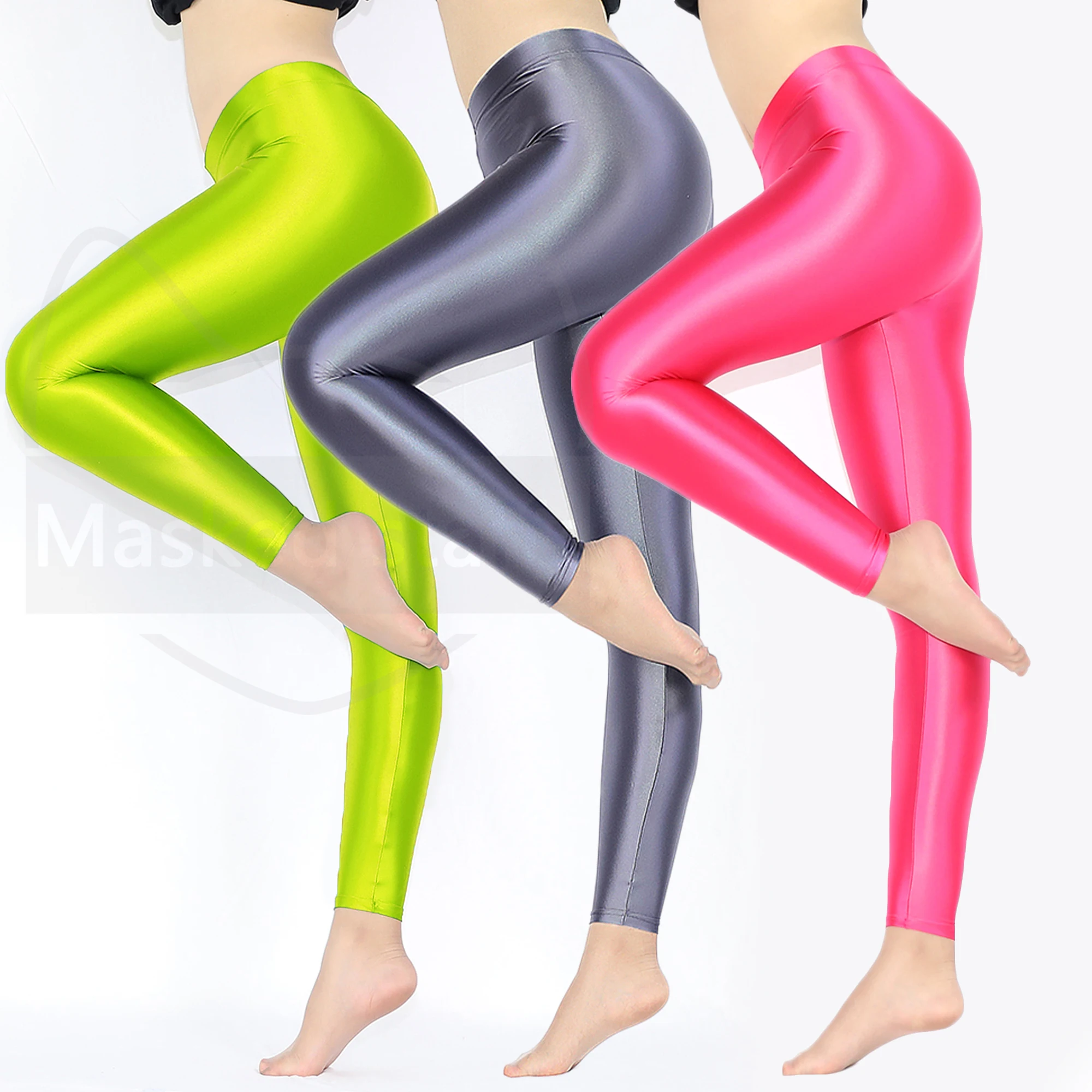 

Masked staffs Satin Glossy Opaque Pantyhose Sexy Yoga Leggings Sport Fitness Japanese High Waist Tights silky glossy pants