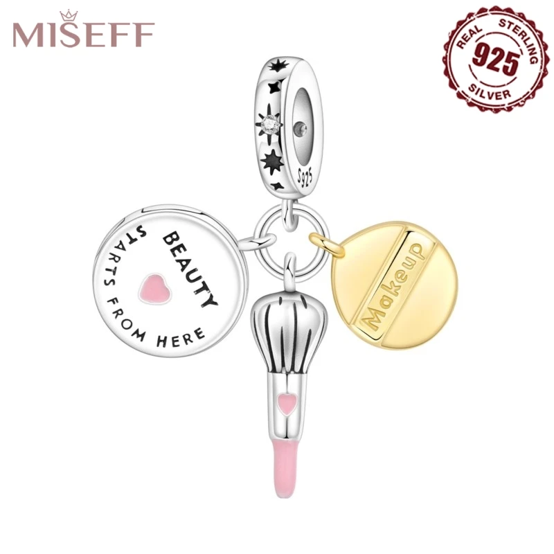 

MISEFF NEW 925 Sterling Silver Beauty products Blush Brush Pendant Charms Fit Original Bracelet Beads DIY Jewelry Women Gifts