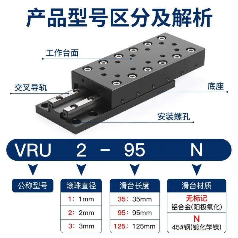 Miniature X-axis Cross Guide Displacement Table VRU Simple Linear Slide Module Single Axis Roller Slider for Automation