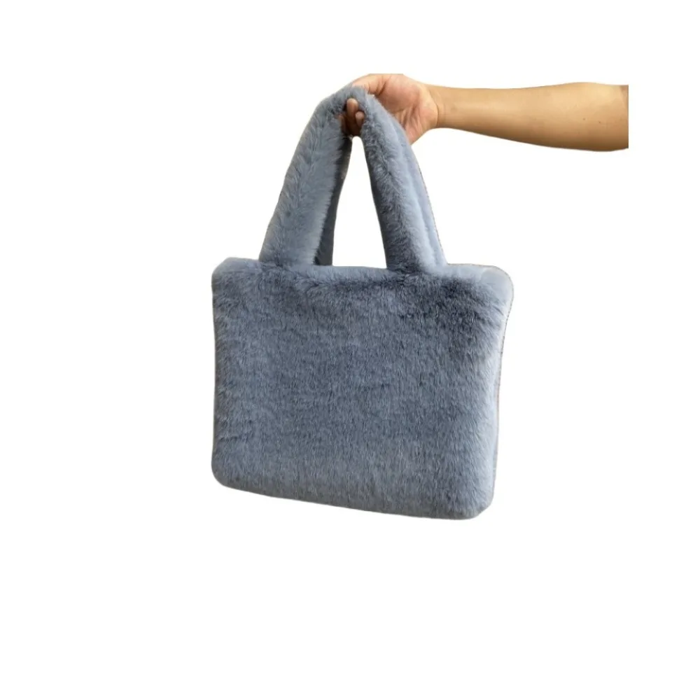 New Large Capacity Plush Handbag Casual Solid Color Underarm Bag Portable Cosmetic Organizer Gift