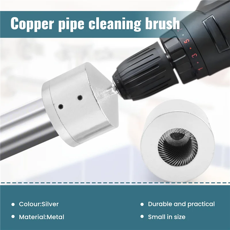 

WCS-2 Pack Metal Copper Pipe Cleaner With 2 Replaceable Brushes Tube Cleaning Brush For Power Drill (1/2Inch,3/4Inch)