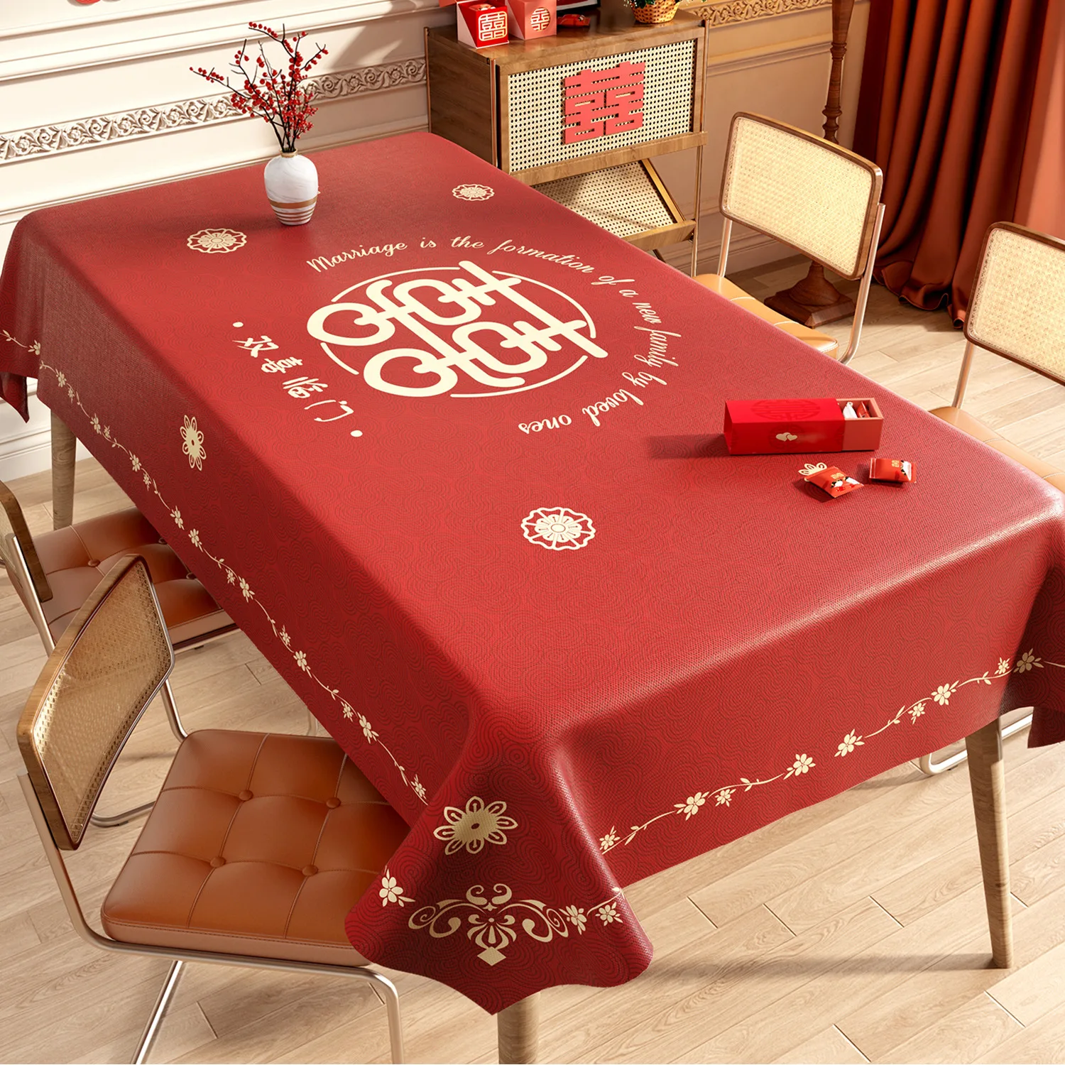 

SCYM-2 Red Coffee Table Cloth Engagement Table Clot Light Luxury High-end Feeling New Living Room