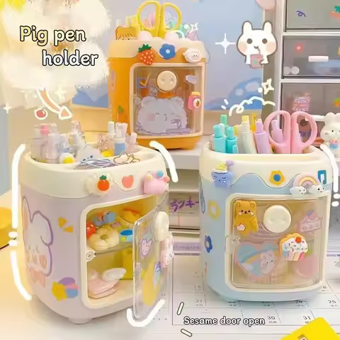 Cartoon Creative Pen Holder Cute Multi Grid Pencil Bag Nordic Pen Holder Back To School Pencil Case Student Office Stationery