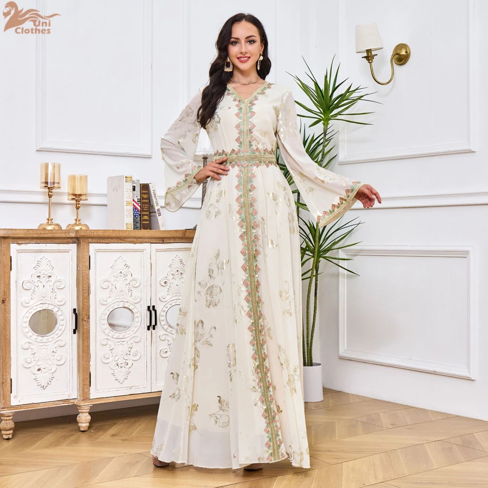 Moroccan Party Dress for Women Muslim Kaftan Belted Embroidery Abaya Ramadan Jalabiya Eid Wedding Evening Dresses Abayas Caftan