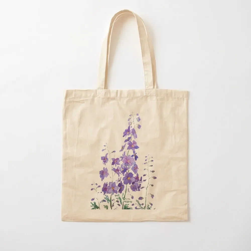 

hand painted purple blue pink delphinium watercolor Tote Bag Women's beach bags shopper bag woman custom canvas bag