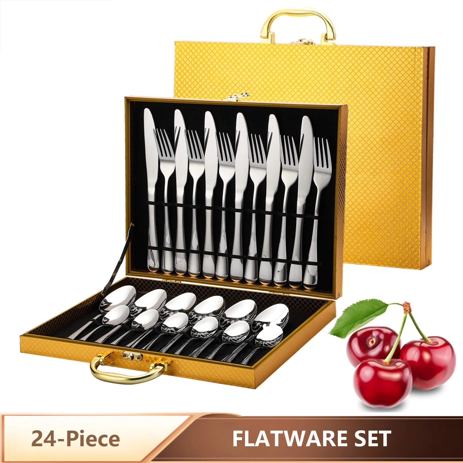 24-Piece Stainless Steel Flatware Set Tableware Cutlery Set  for Home Kitchen Restaurant Hotel for 6 with High-Grade Storage Cas