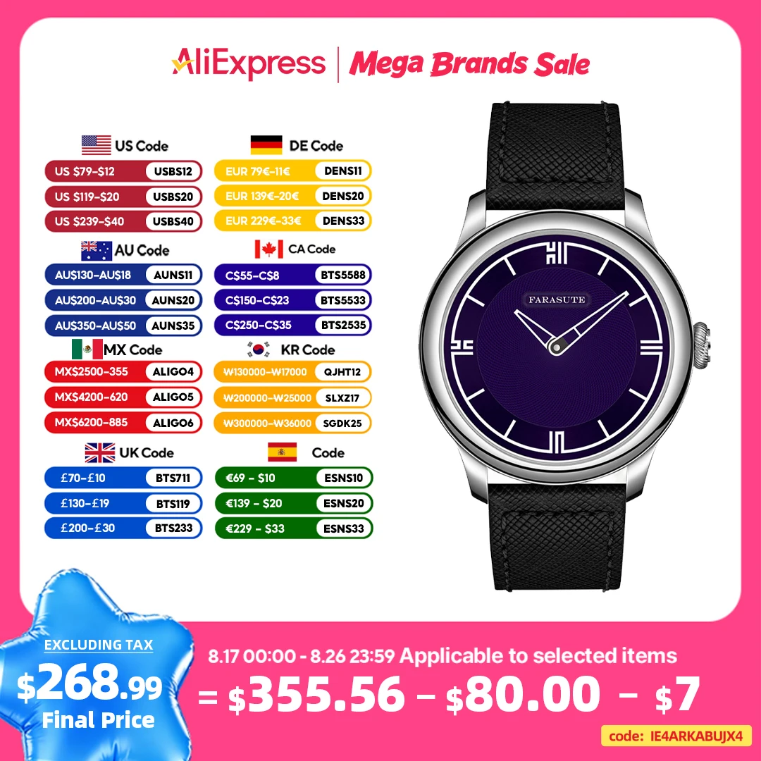 FARASUTE Neue mechanische Uhr mit Gangreserve von 80 Stunden für Herren, Schweizer superleuchtende Saphir-5-Bar-wasserdichte Armbanduhren