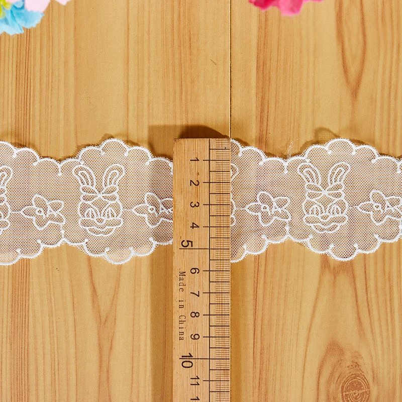 Embroidered Flower Mesh Lace Ribbon, Fabric Trims Sewing, Wedding Party Dress, DIY Headwear, Hair Bows Accessories, White, Beige