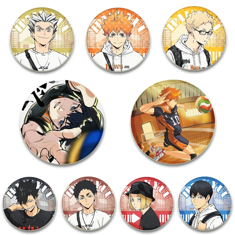 58/44/32MM Anime Haikyuu Pin Volleyball Boy Brooch Badge Snap-in Button Pins Brooches for Clothes Jewelry Accessories Gifts