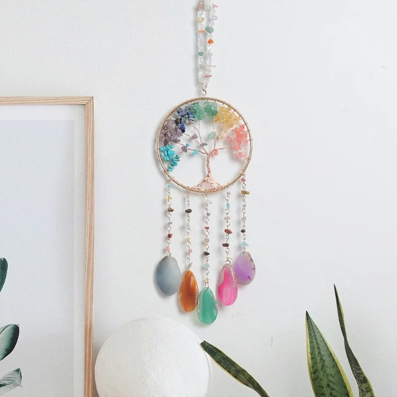 Luxury Agate Life Tree Dream Catcher Aesthetic Funny Wind Chimes Creative Art Macrame Ornament Home Wall Decoration Crafts Gift