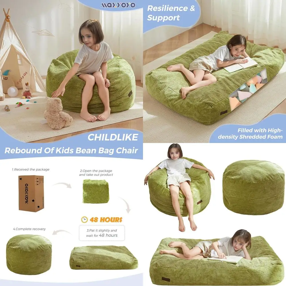 

Convertible Kids' Bean Bag Chair: Foldable Couch to Bed, Machine Washable, Green
