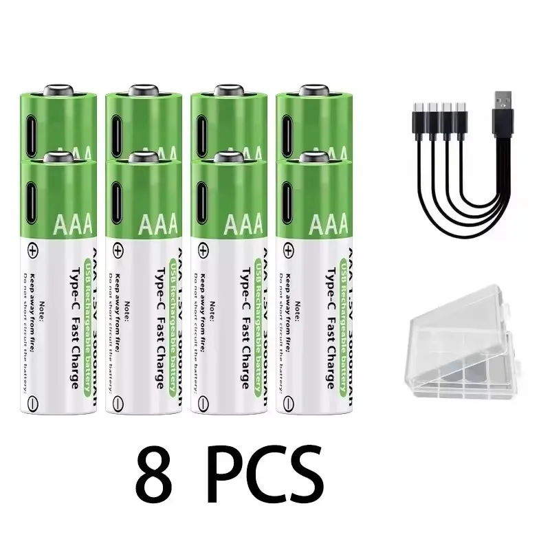 Typ-C-Schnellladung, 1,5 V, 3000/3800 mAh, AA, AAA, wiederaufladbare Li-Ionen-Batterien für Fernbedienung, Maus, Spielzeug, Game-Controller