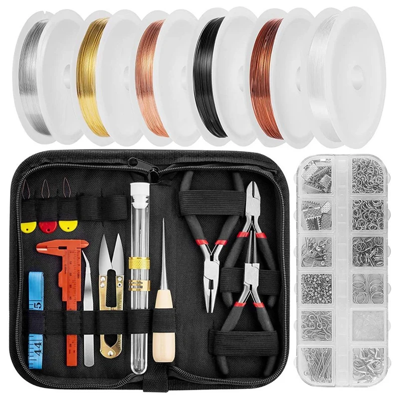 Winding Jewelry Making Supplies Kit,Jewelry Accessories With Zipper Storage Box,Used For Jewelry DIY Manual And Repair