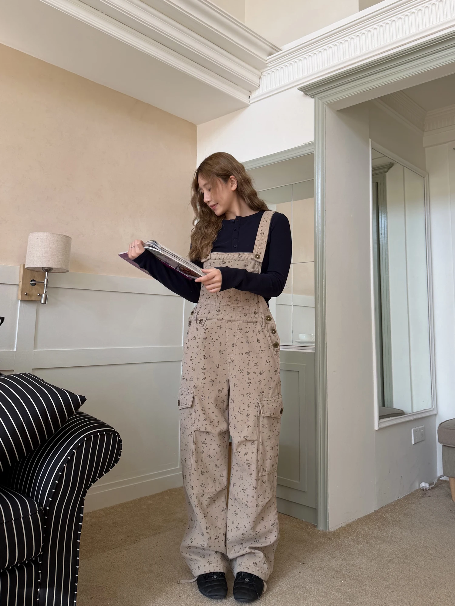 

Утепленные рабочие комбинезоны с прямой штаниной и цветочным принтом для мужчин и женщин, хлопок, с завязками на талии