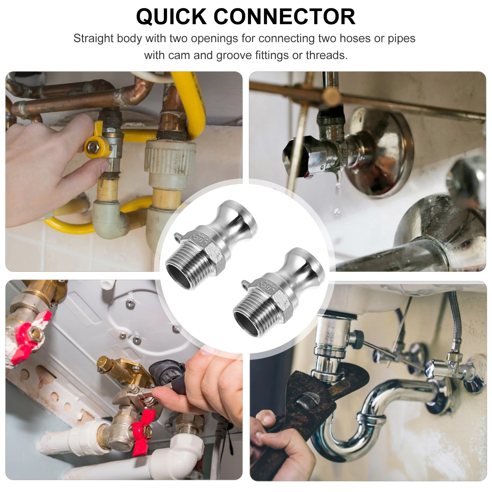 

2 Pcs Quick Connector Hose Fitting Tube Connector Type F Cam Groove Stainless Steel Male Groove Female NPT Water Transport