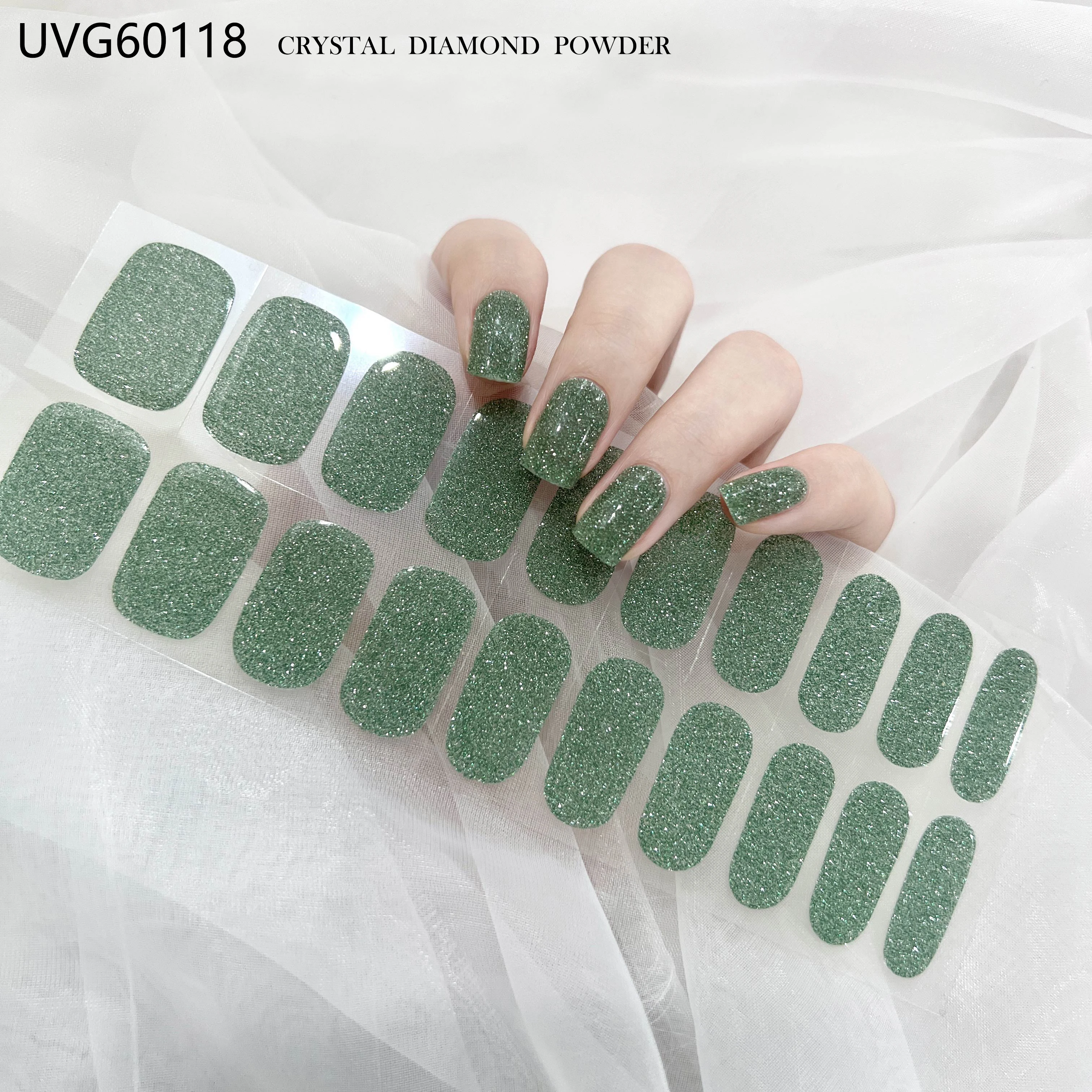 

Luxury Emerald Green Diamond Glitter Gel Nails - Reflective Crushed Gem Effect, Jewel Tone Manicure