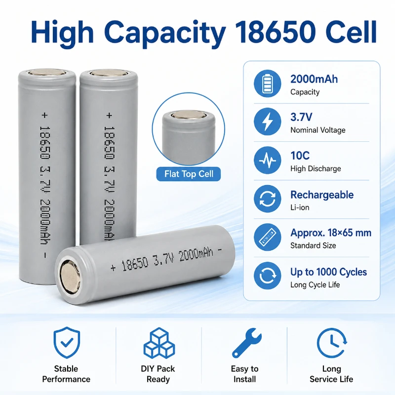 18650 Lithium Battery 2000mAh 3.7V10C Power Electric Tool Battery Pack Rechargeable Long Endurance Stable  Battery