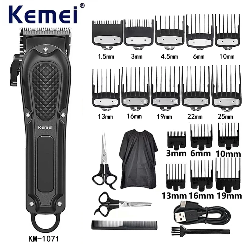 Kemei Electric Hair Clipper KM-1071 USB Rechargeable Cordless Beard Trimmer Men Powerful Electric Hair Clipper Trimming Tool