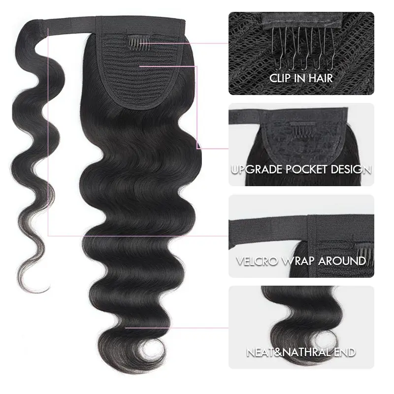 Straight Ponytail Extension 100% Human Hair Extensions Wrap Around Natural Black Clip In Ponytail Hair Kinky Curly 30 inch