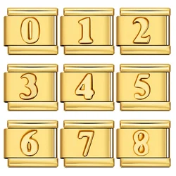 Fashion Gold Color 0-9 Figure Number Italian  Charm Links Fit 9mm Stainless Steel Women Men DIY Making Bracelet Jewelry