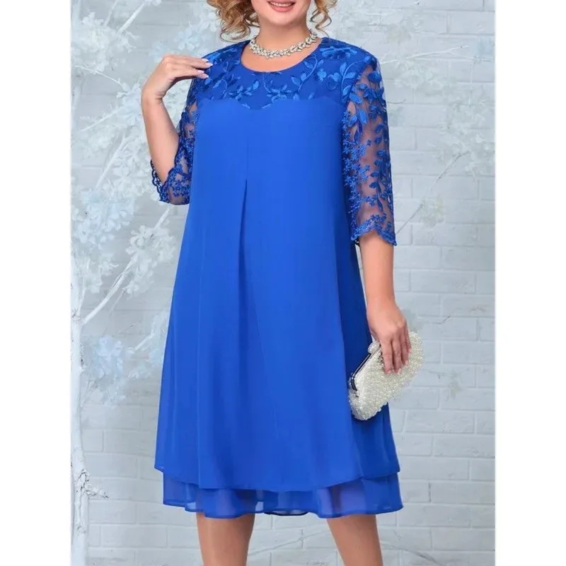 Plus Size Summer Dress Woman 2026 New Fashion Embroidery Patchwork Elegant Wedding Party Curvy Dresses