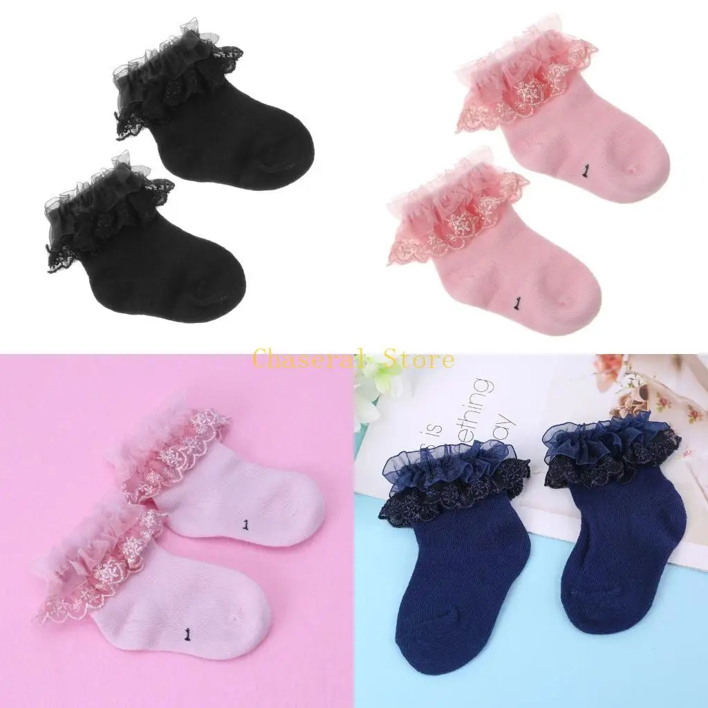 

E7CE Lace Socks Toddler Babygirl Anti Slip Cotton Winter Infant Sock For 0-1Year