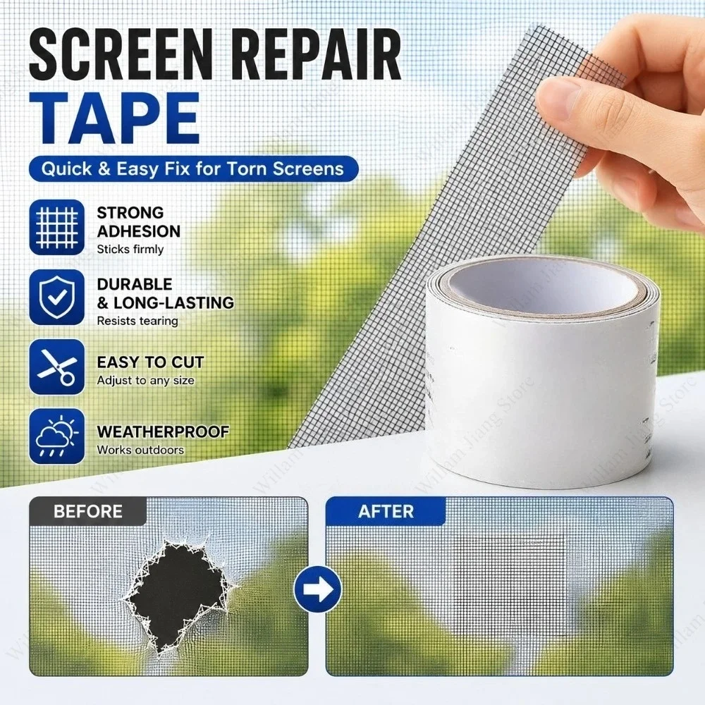 Window Screen and Mosquito Net Repair Tool Self Adhesive Waterproof Mesh Patch 5cmx2m Tape for Fixing Cracks on Home Screen Mesh