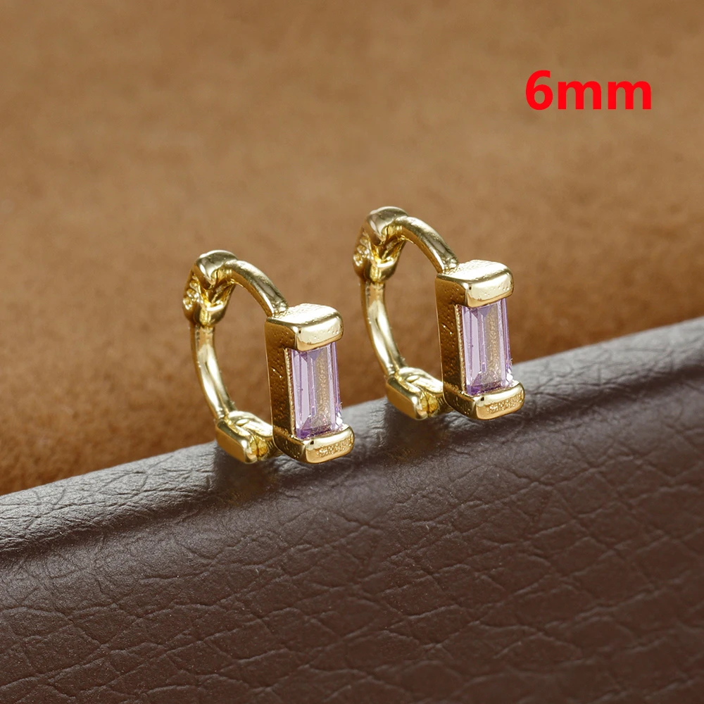 Proste kolczyki ze stali nierdzewnej 6MM Mini Hoop dla kobiet Prostokątny kolorowy cyrkon Huggie Kolczyk Chrząstka Piercing Biżuteria — zdjęcie 4
