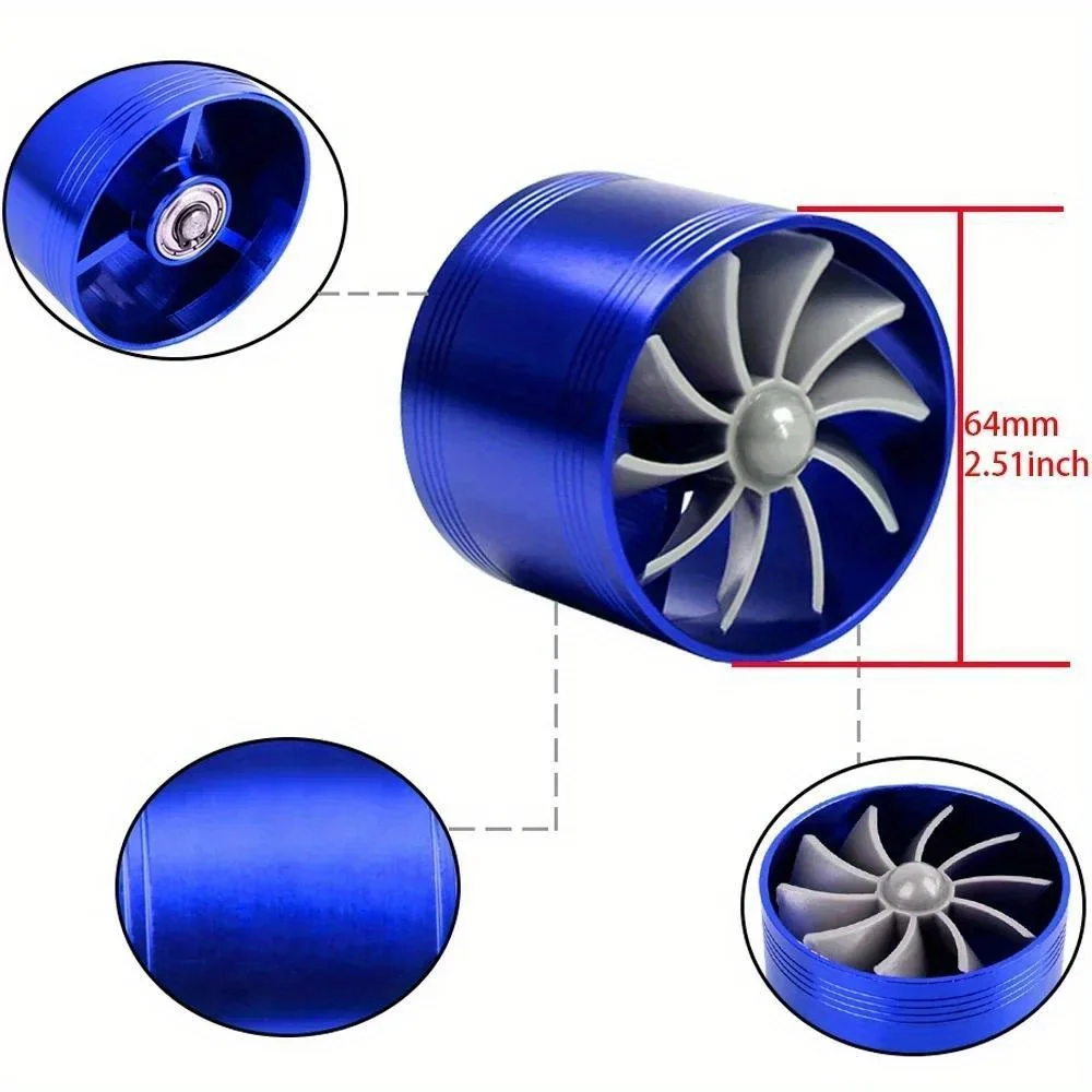 49mm / 75mm Turbo Charger Single Double Air Filter Intake Fan Car Turbine Supercharger Fuel Gas Saver Kit Auto Replacement Part