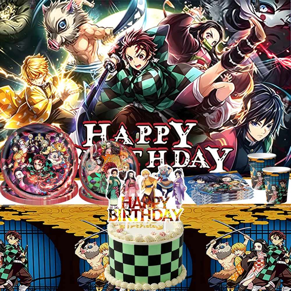 New Kimetsu No Yaiba Demon Slayer Birthday Party Decorations Cool Birthday Supplies Set Fridge Magnet Kids Fave Gift Baby Shower