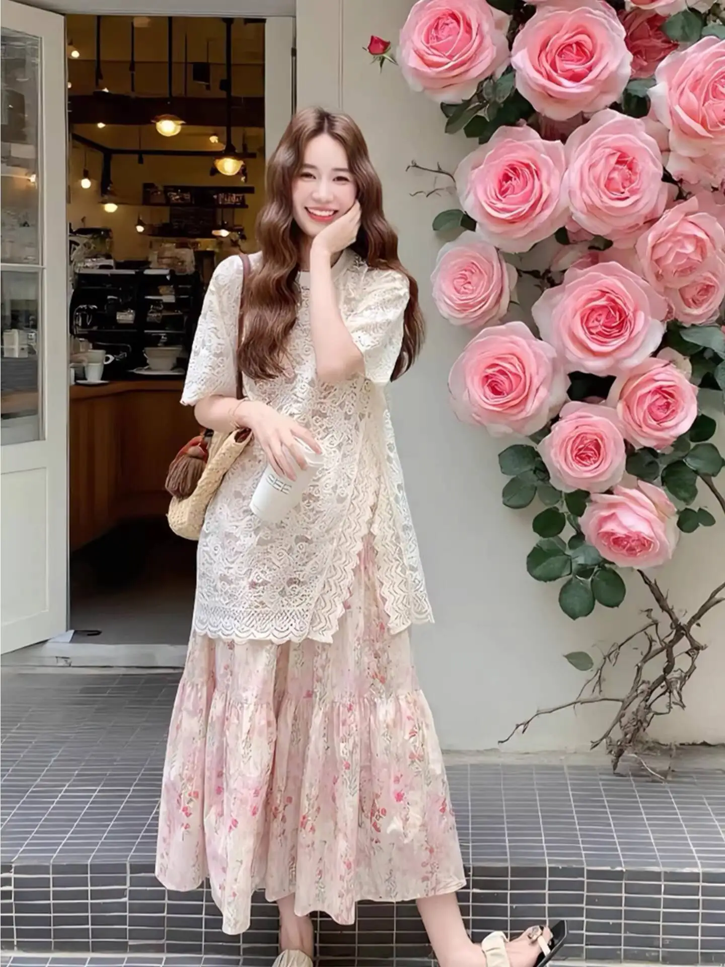 

2026 New Summer Women's Irregular White Lace Sheer Cover Up Asymmetrical Hem Short Sleeve Mesh Blouse Casual Daily Wear