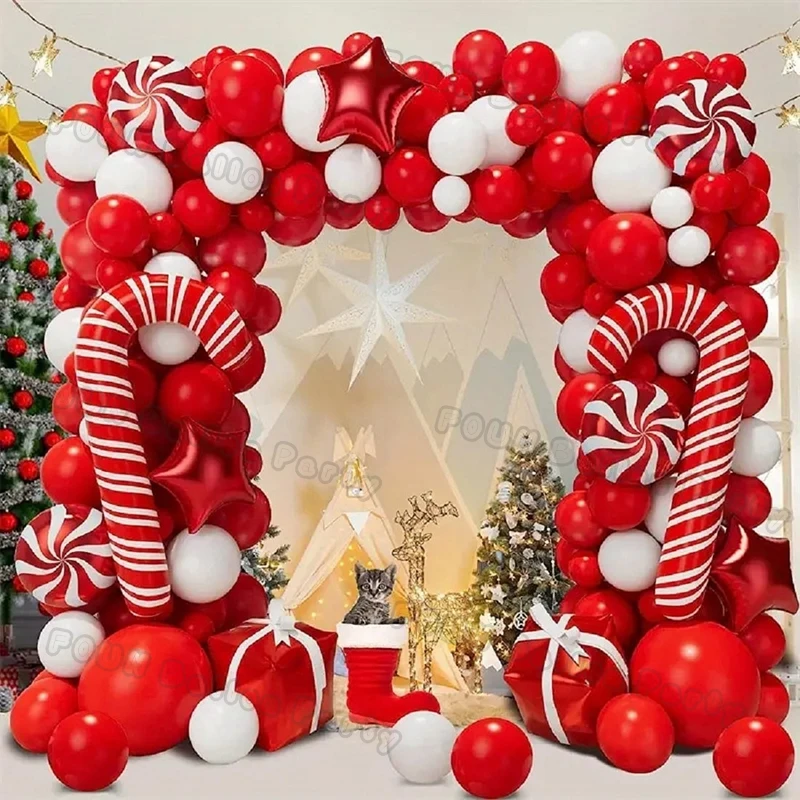 Christmas Balloons Garland Arch Red Green Ballon Crutch Burst Star Santa Gift Box Foil Baloon New Year Decoration Christmas