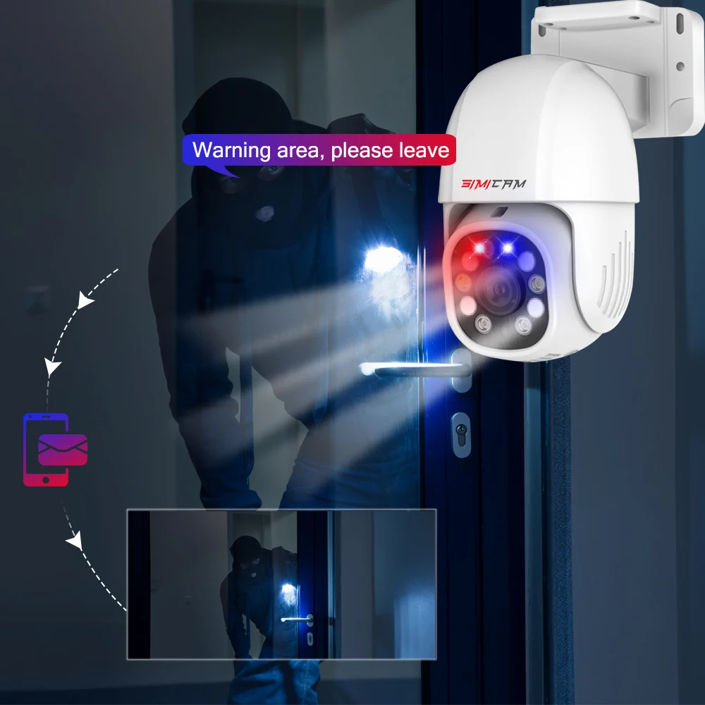 4K POE PTZ IP Cameras Surveillance Red-Blue Warning Light 8MP/5MP/3MP HD Color Night Vision Two Way Audio Onvif Cctv security