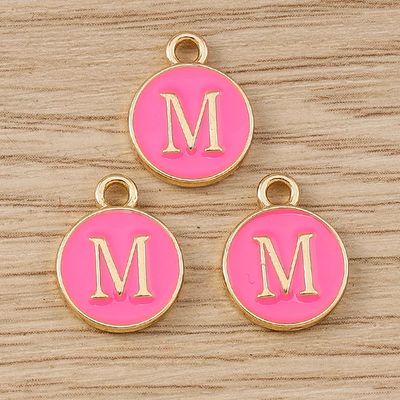 10 Stück niedliche, doppelseitige Buchstabenanhänger aus Emaille, Alphabet A-Z, zum Basteln von Schmuck, für Namens-Ohrringe, Halsketten und DIY-Bastelarbeiten. – Detail 15