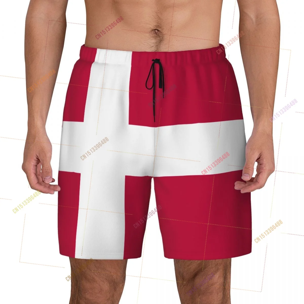 2026 Denmark Flag Top Print 3D Mens Swimming Trunks Hawaiian Bathing Beach 2 in 1 Quick-Dry Summer Swim Shorts With Pockets