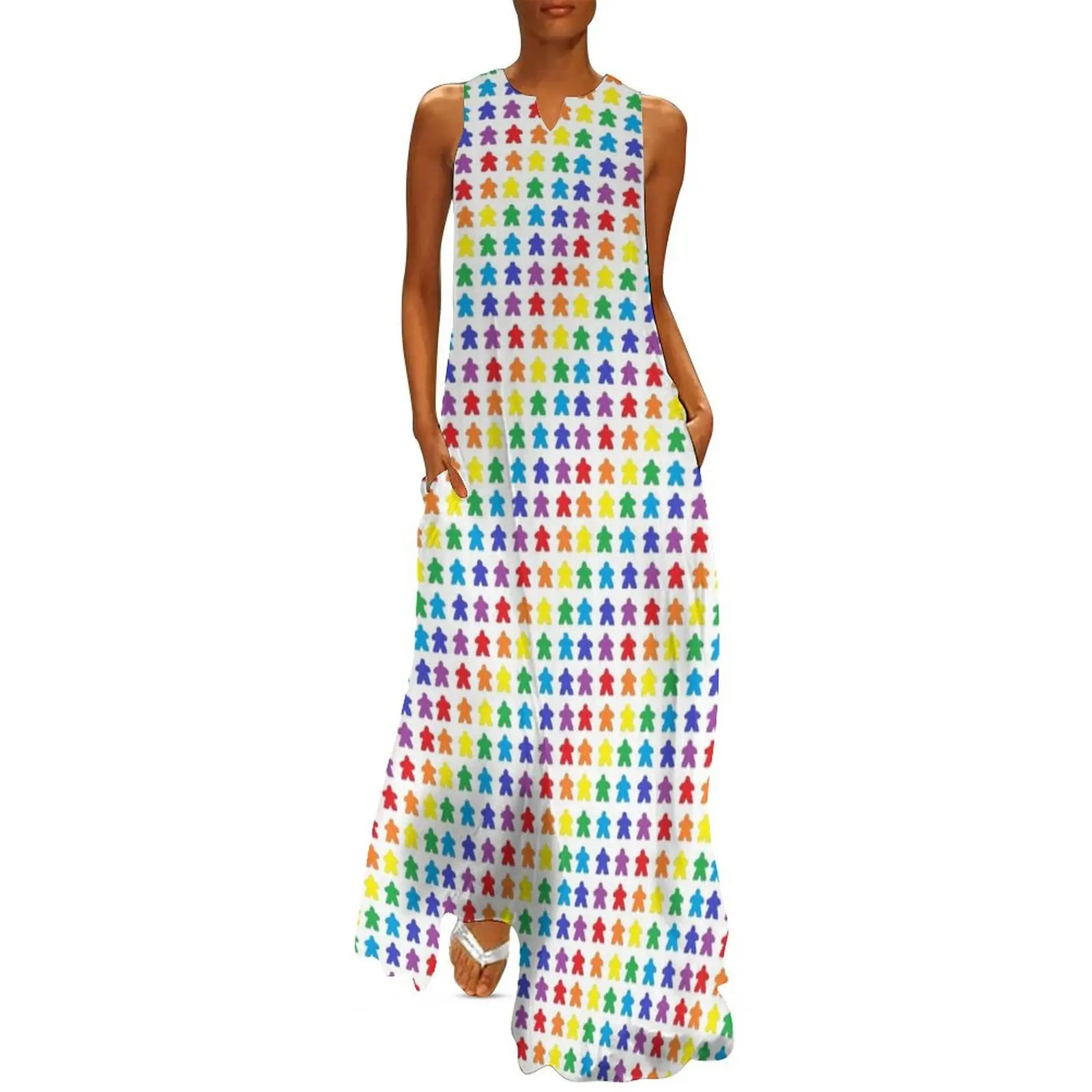 

Mini Meeple Rainbow Tabletop Pride White Background Long Dress bandage dress dresses with long sleeves Women long dress