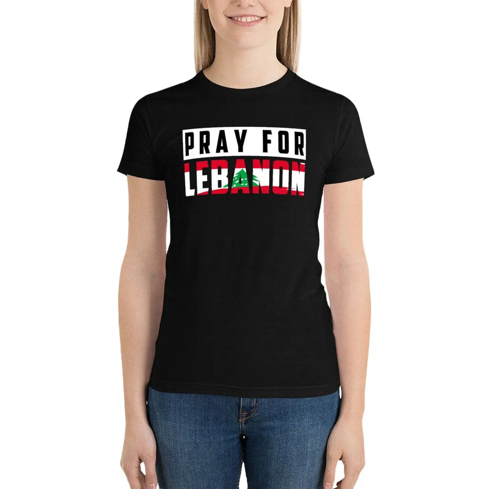 Pray For Lebanon - Beirut, Lebanon Flag T-Shirt Aesthetic clothing tops shirts graphic tees funny t shirts for Women