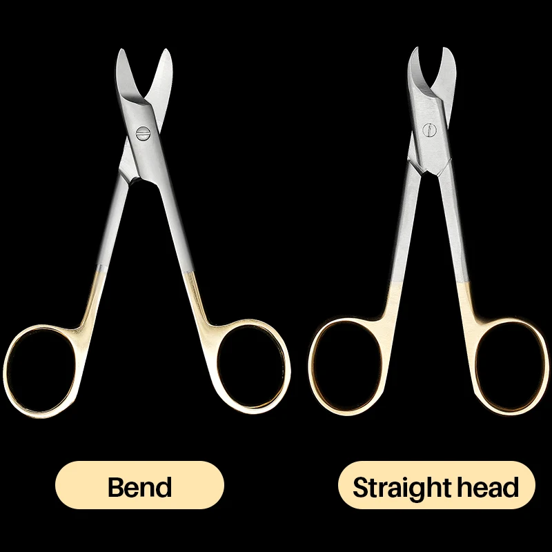 

1pc Stainless Steel Golden Handle Metal Crown Scissors Orthodontic Filaments Fine Wire Cutter Curved/Straight Head Dentist Tool