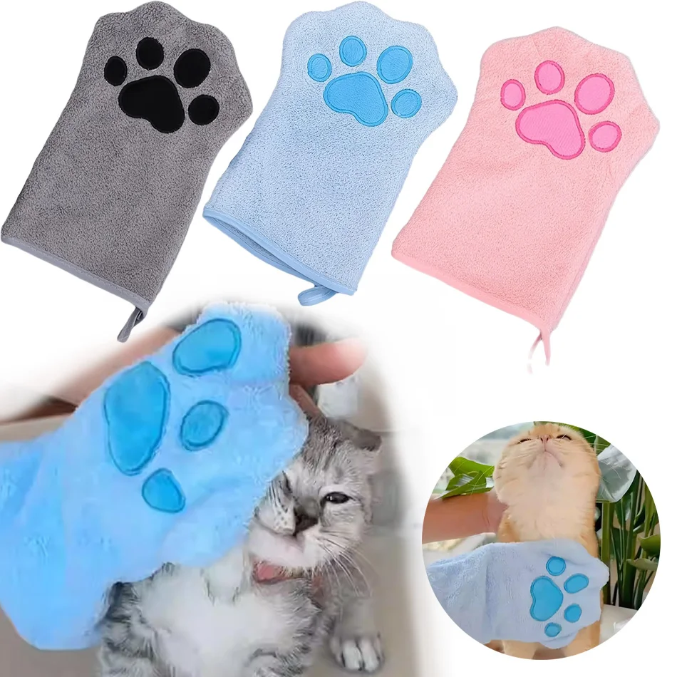 Quick drying Dog Bath Gloves Pet Grooming Gloves Multicolor Soft Absorbent Paw Print for Dogs Cats, Bathing Drying Essentials