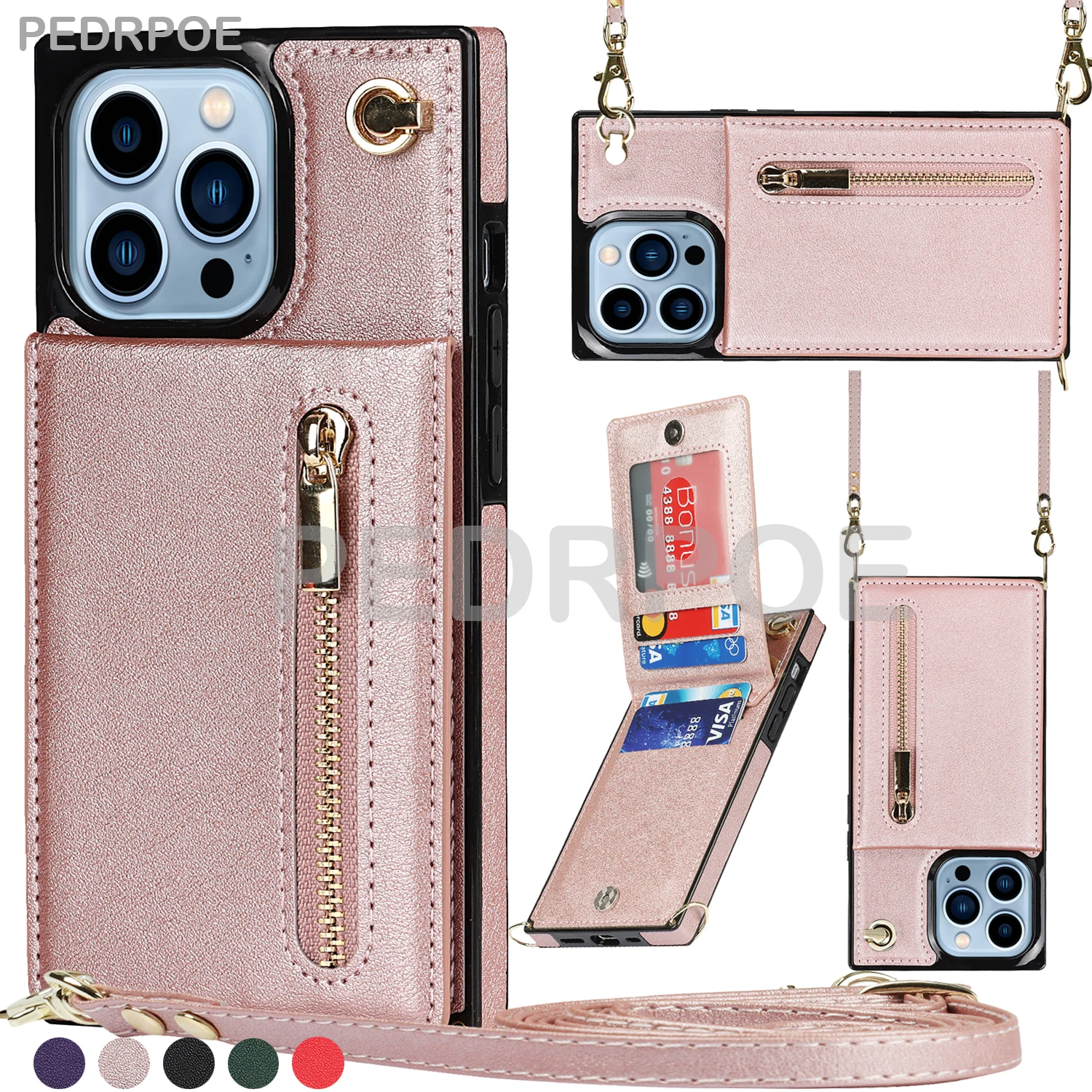 

Luxury Leather Case Protect Cover For iPhone 14 Pro 13 12 Mini 11 Pro Max X XR XS Max 7 8 6s Plus SE Crossbody Bag Wallet Holder
