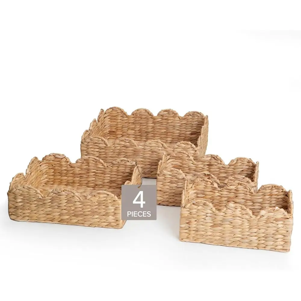 

Set of 4 Multi-Sized Water Hyacinth Woven Baskets for Stylish Organization in Any Room with Natural Finish