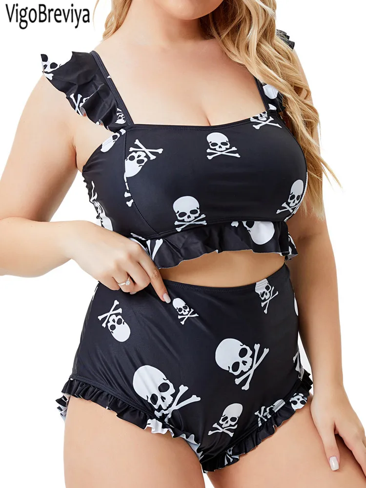 VigoBreviya 2024 Print Verge 2 Piece Plus Size Bikini Women Strapped High Waist Curvy Swimsuit Brazilian Lady Big Bathing Suit