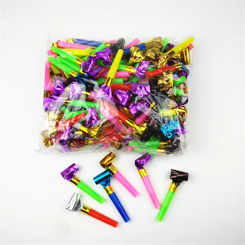 

100pcs Blowout Whistle Noise Makers for Children Birthday Party Cheerleaders Cheering Long Nose Pinata Kids Party Supplies