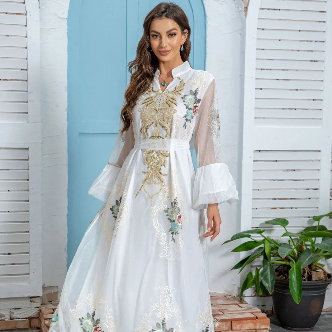 

Middle East Muslim Women's Evening Dress Bead Embroidered Dress Robe Fashion Simple Temperament Elegant Holiday Style High-end B